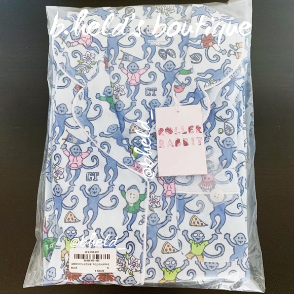 Roller Rabbit Greenwich Monkey Polo Pajamas in Blue Monkey Size S Brand New NWT - Picture 15 of 16